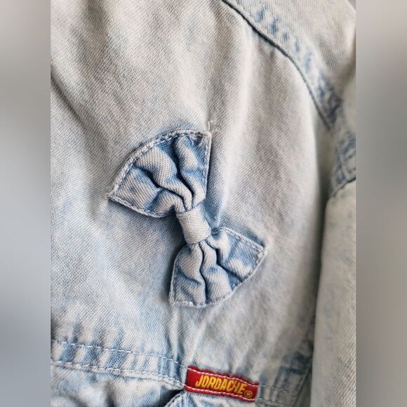 Vintage Jordache Light Acid Wash Denim 3D Bow Button Down Top Sz L - Picture 10 of 11